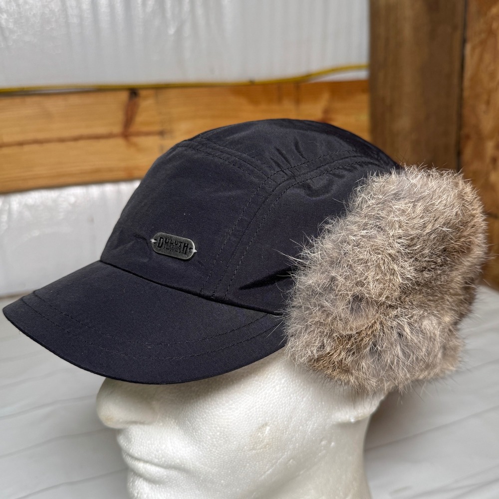 Duluth Fur Trapper Hat Black Utility Work Cap Outdoor Camping Hiking S/M Stretch